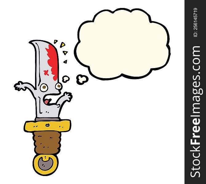 Cartoon Frightened Knife With Thought Bubble