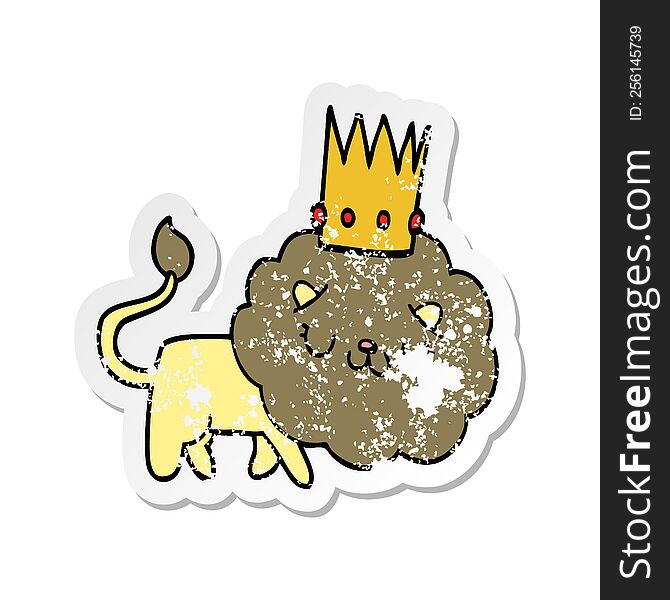 Distressed Sticker Of A Cartoon Lion With Crown