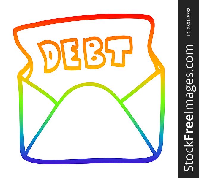 rainbow gradient line drawing of a cartoon debt letter