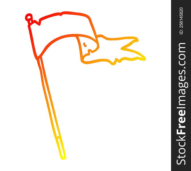 Warm Gradient Line Drawing Cartoon Waving White Banner Flag