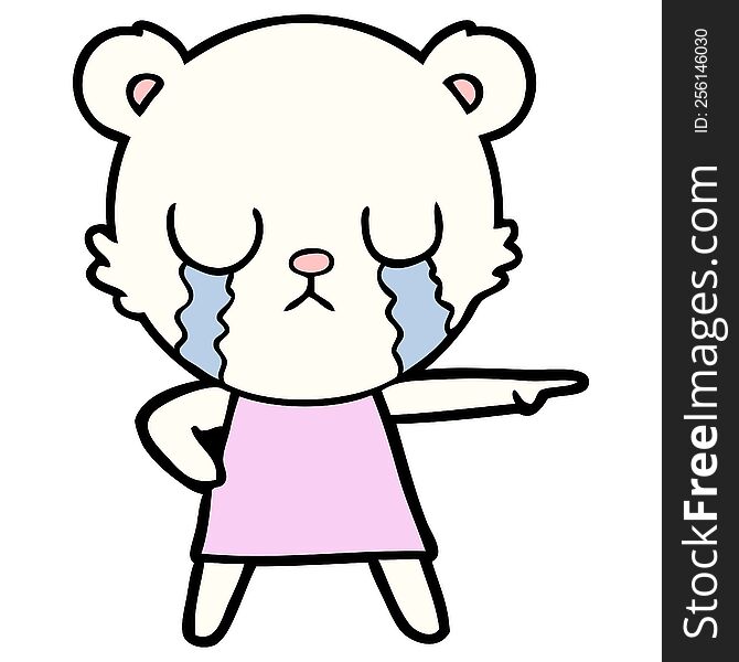 crying polar bear in dress pointing. crying polar bear in dress pointing