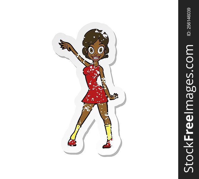 retro distressed sticker of a cartoon party girl