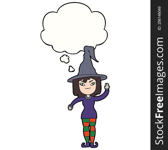 Cartoon Witch And Thought Bubble