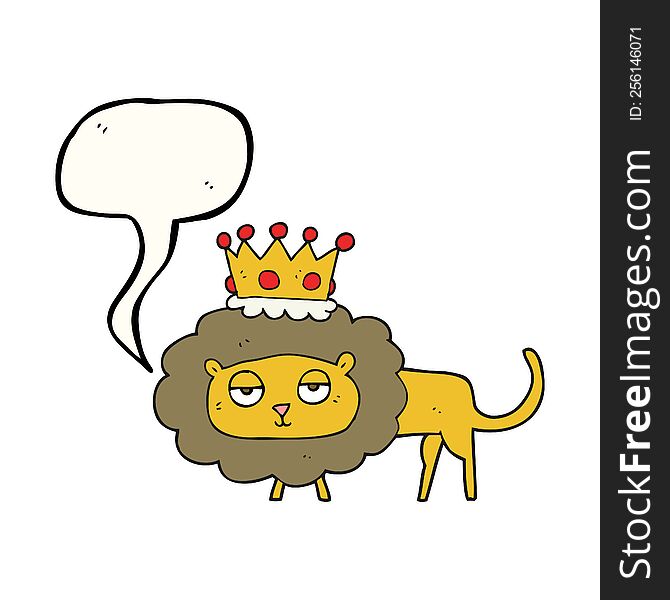 freehand drawn speech bubble cartoon lion with crown