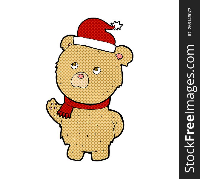 cartoon teddy bear wearing christmas hat. cartoon teddy bear wearing christmas hat