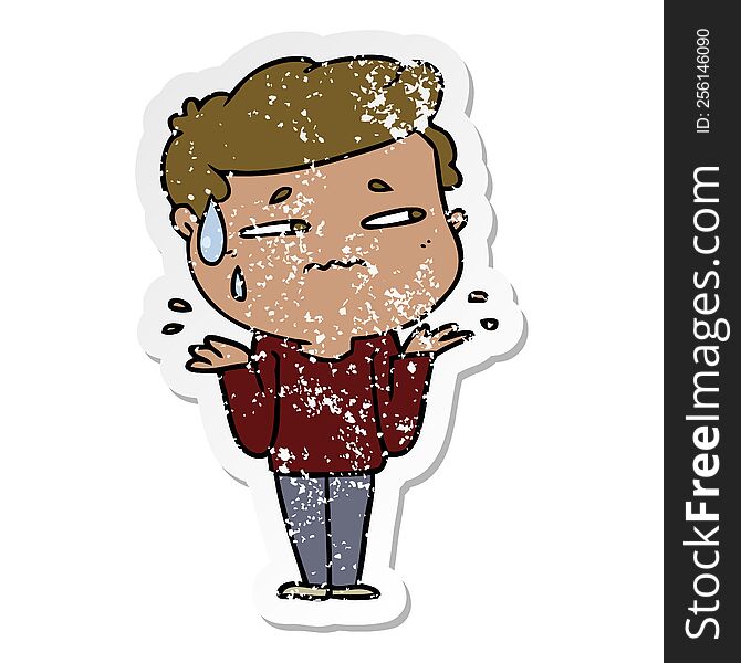 Distressed Sticker Of A Cartoon Confused Man