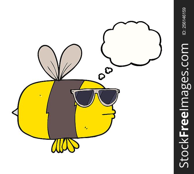 Thought Bubble Cartoon Bee Wearing Sunglasses
