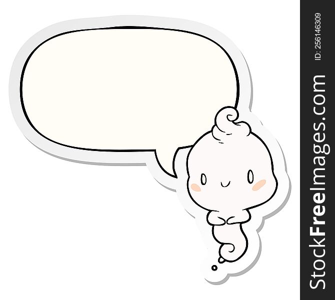 Cute Cartoon Ghost And Speech Bubble Sticker