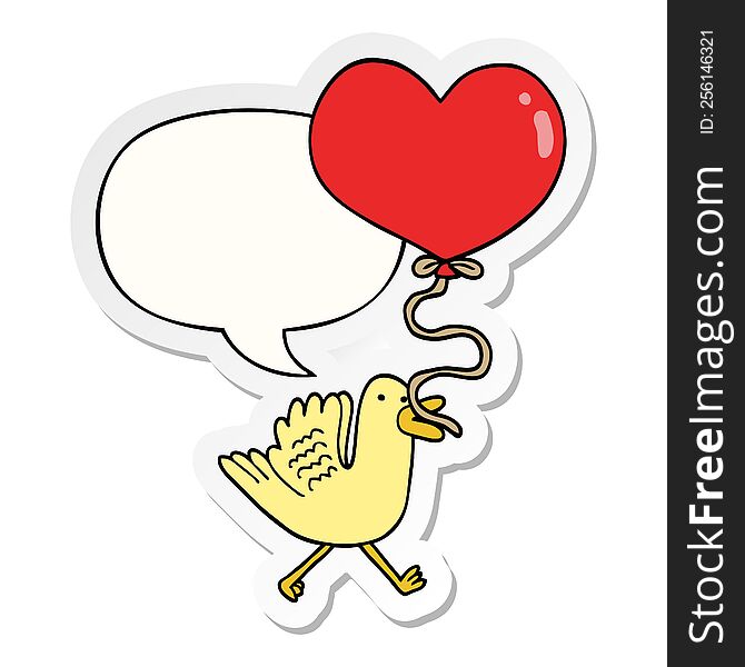 cartoon bird with heart balloon with speech bubble sticker. cartoon bird with heart balloon with speech bubble sticker