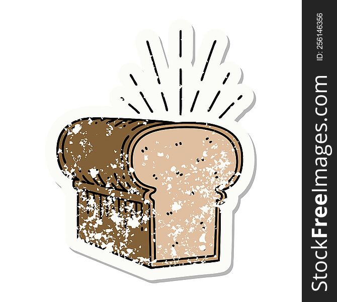 worn old sticker of a tattoo style loaf of bread. worn old sticker of a tattoo style loaf of bread
