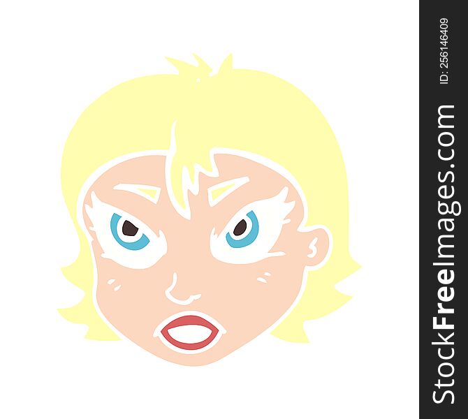 Flat Color Illustration Of A Cartoon Angry Female Face