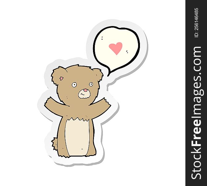 sticker of a cartoon teddy bear with love heart