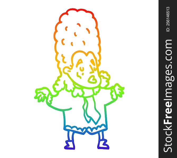 rainbow gradient line drawing of a cartoon man in wig
