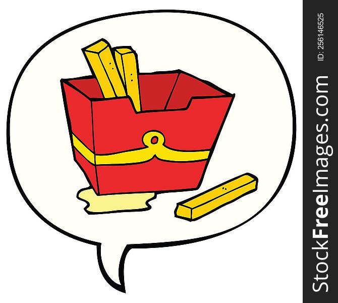 cartoon box of fries with speech bubble. cartoon box of fries with speech bubble