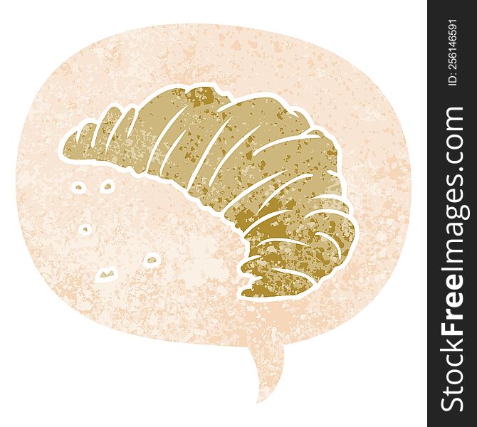 cartoon croissant with speech bubble in grunge distressed retro textured style. cartoon croissant with speech bubble in grunge distressed retro textured style