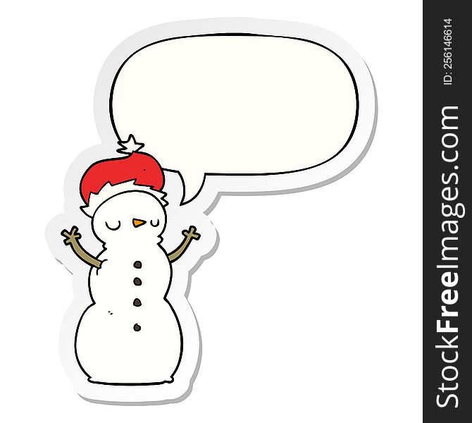 Cartoon Snowman And Speech Bubble Sticker