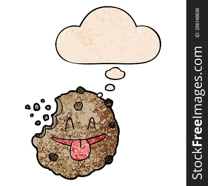 Cartoon Cookie And Thought Bubble In Grunge Texture Pattern Style