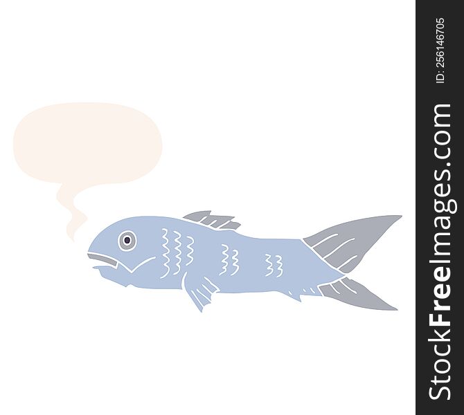 Cartoon Fish And Speech Bubble In Retro Style