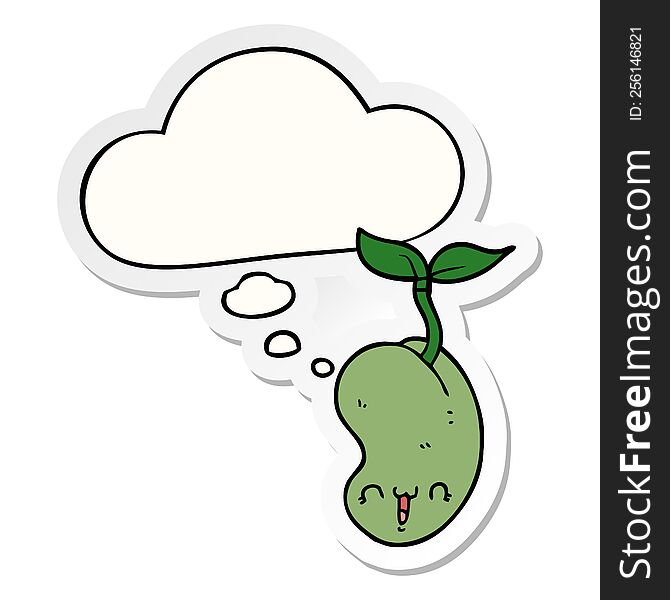 cute cartoon seed sprouting with thought bubble as a printed sticker