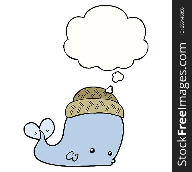 Cartoon Whale Wearing Hat And Thought Bubble