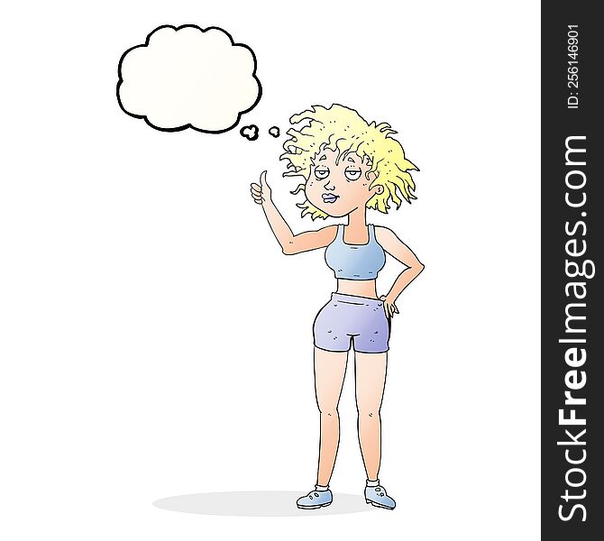 freehand drawn thought bubble cartoon tired gym woman