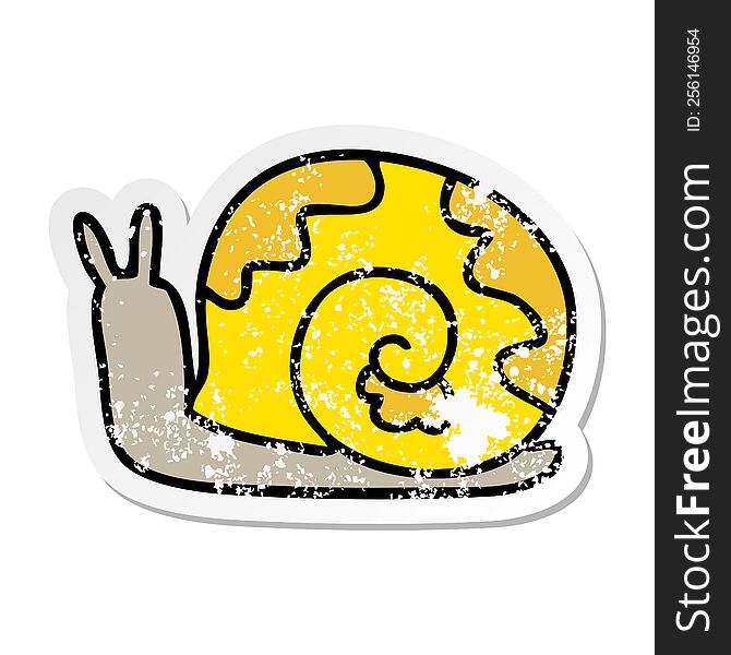 distressed sticker of a quirky hand drawn cartoon snail