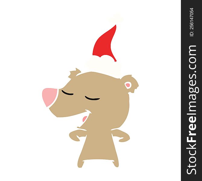 Flat Color Illustration Of A Bear Wearing Santa Hat