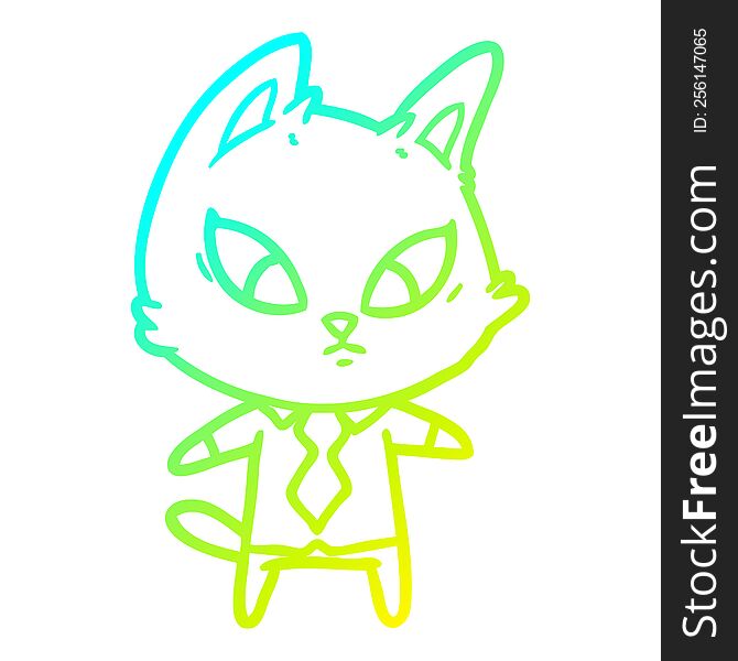 Cold Gradient Line Drawing Confused Cartoon Business Cat