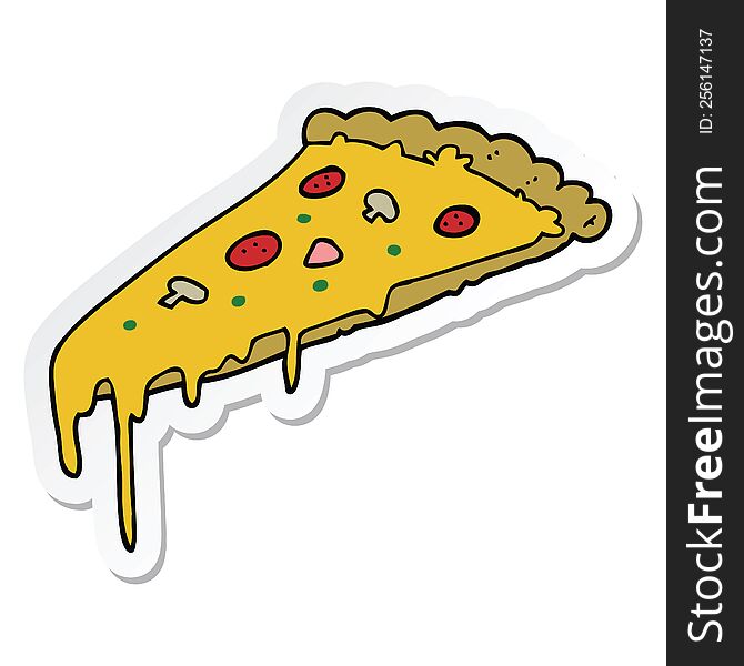 sticker of a cartoon pizza slice