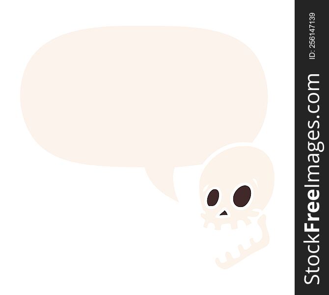 Laughing Skull Cartoon And Speech Bubble In Retro Style