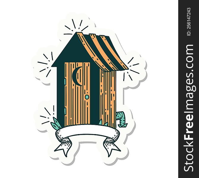 sticker of a tattoo style outdoor toilet