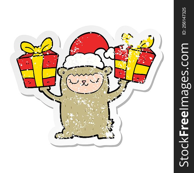 Distressed Sticker Of A Cartoon Christmas Bear