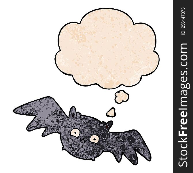 Cartoon Halloween Bat And Thought Bubble In Grunge Texture Pattern Style