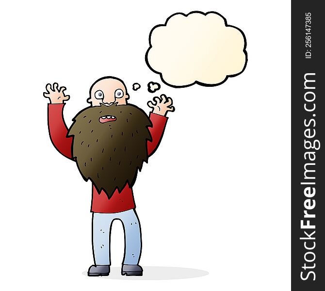 Cartoon Frightened Old Man With Beard With Thought Bubble