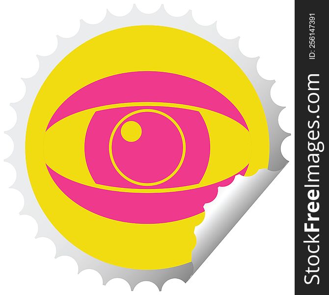 staring eye graphic vector circular peeling sticker. staring eye graphic vector circular peeling sticker