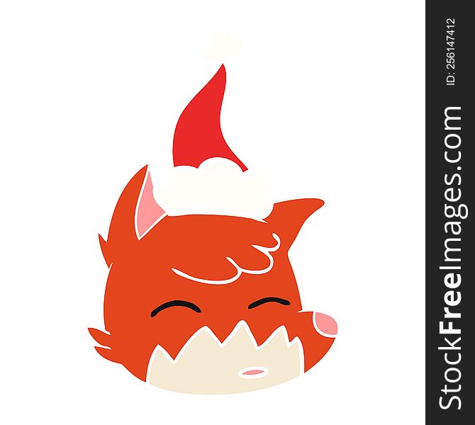 Flat Color Illustration Of A Fox Face Wearing Santa Hat