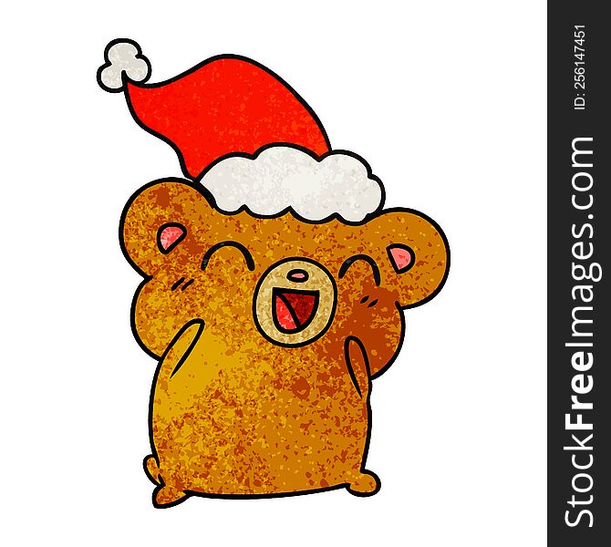 hand drawn christmas textured cartoon of kawaii bear