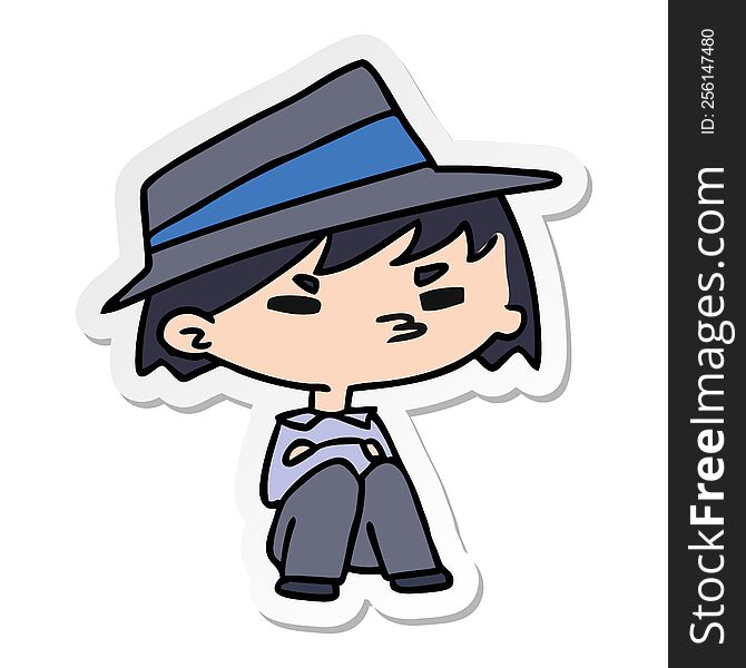 sticker cartoon illustration of a kawaii cute boy. sticker cartoon illustration of a kawaii cute boy