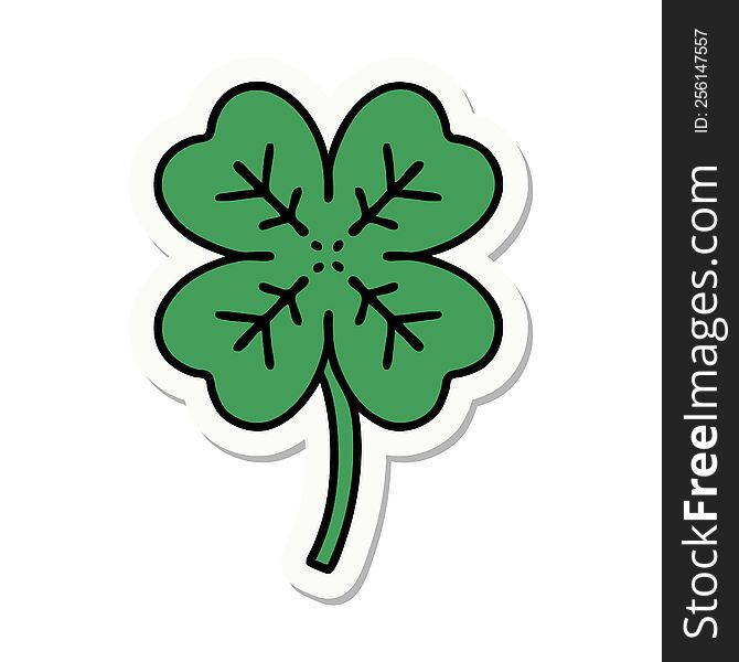 sticker of tattoo in traditional style of a 4 leaf clover. sticker of tattoo in traditional style of a 4 leaf clover