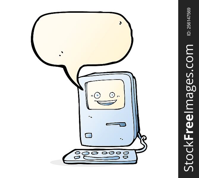 Cartoon Old Computer With Speech Bubble