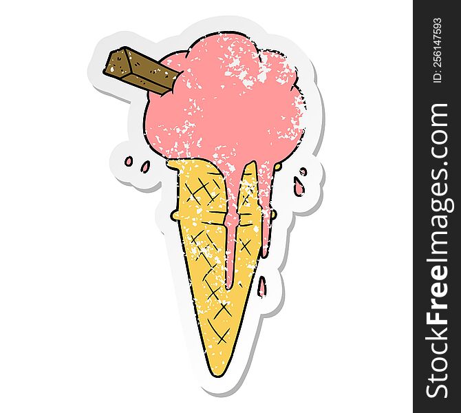 distressed sticker of a cartoon ice cream melting