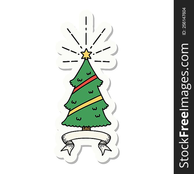 sticker of a tattoo style christmas tree with star