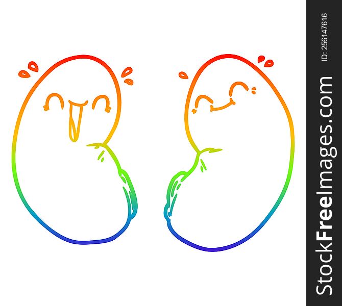 Rainbow Gradient Line Drawing Cartoon Happy Kidneys