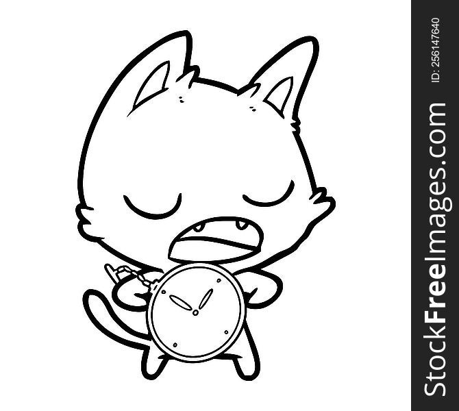 talking cat cartoon with stopwatch. talking cat cartoon with stopwatch