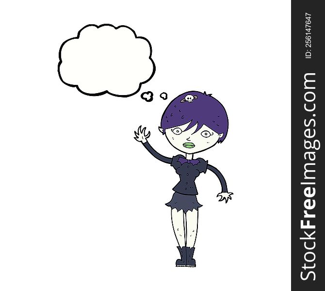 Cartoon Vampire Girl Waving With Thought Bubble