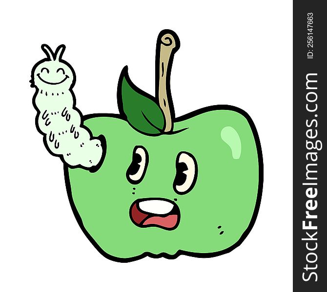 cartoon apple with bug