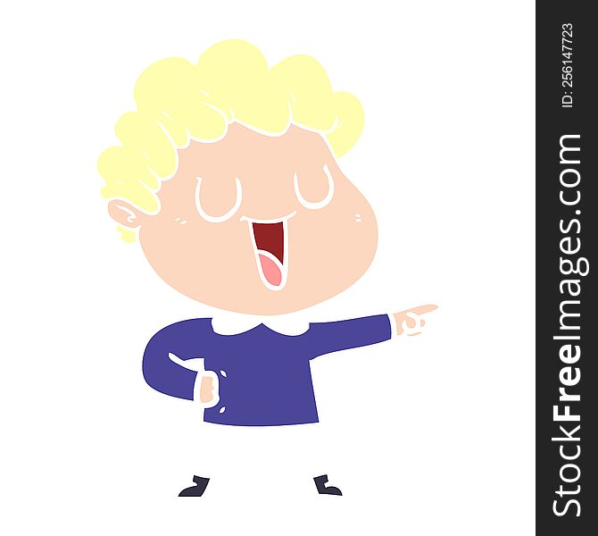 laughing flat color style cartoon man pointing