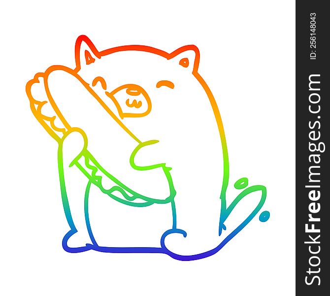 rainbow gradient line drawing cat loving the amazing sandwich he s just made for lunch