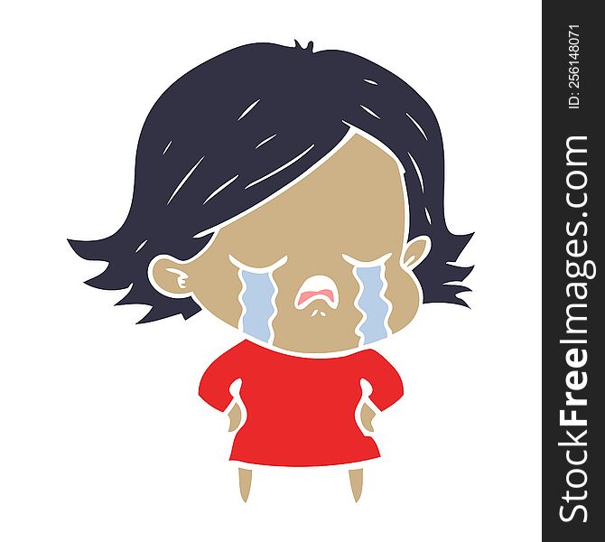 flat color style cartoon girl crying