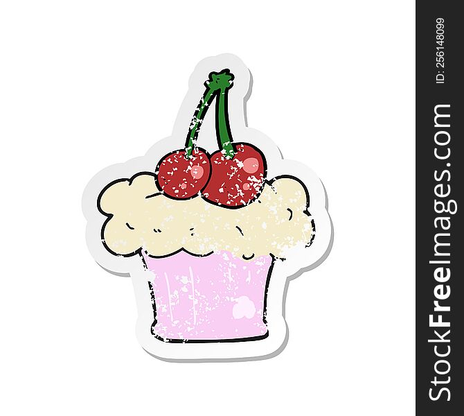 Retro Distressed Sticker Of A Cartoon Cupcake